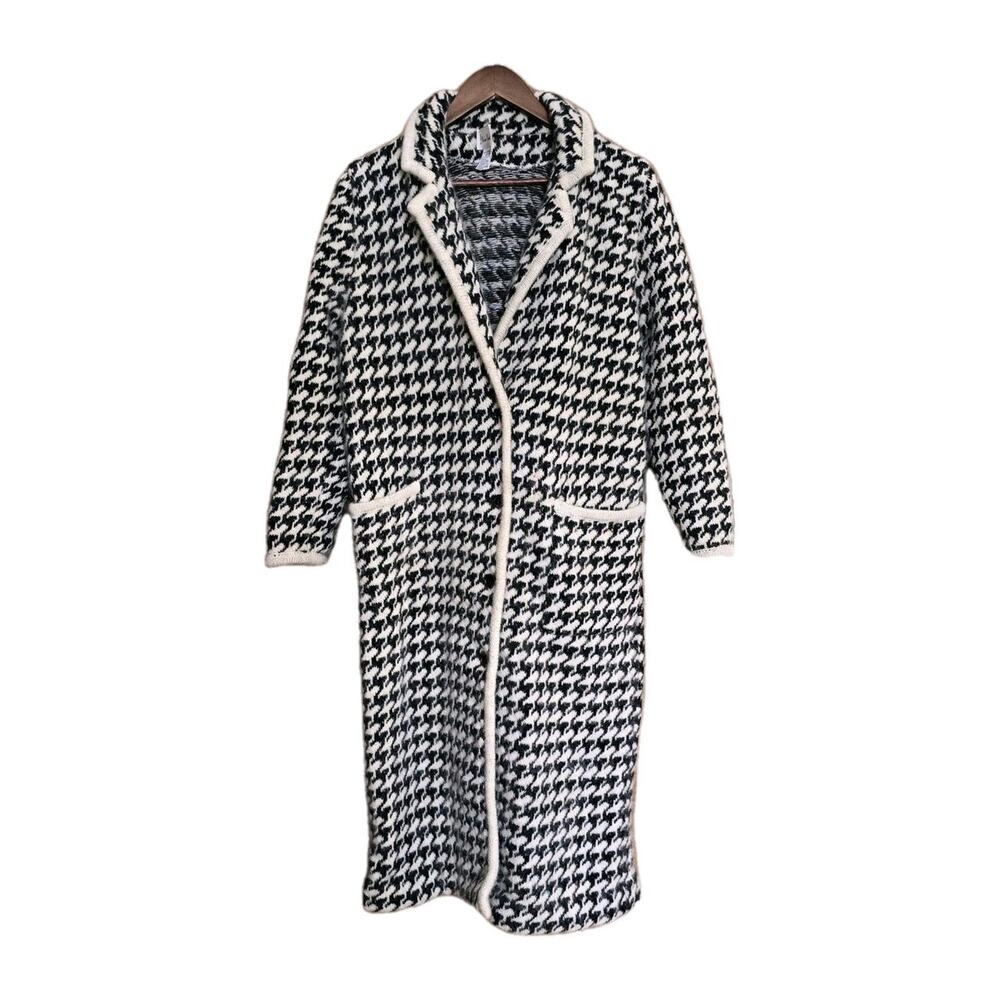 Vintage Maria Krist Mohair Wool Long Cardigan Duster Coat Speckled Houndstooth
